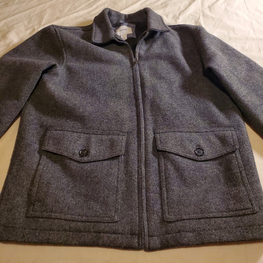 Old Navy Mens Gray Wool Blend Full Zip Harrington Jacket Size M Quilted Lining